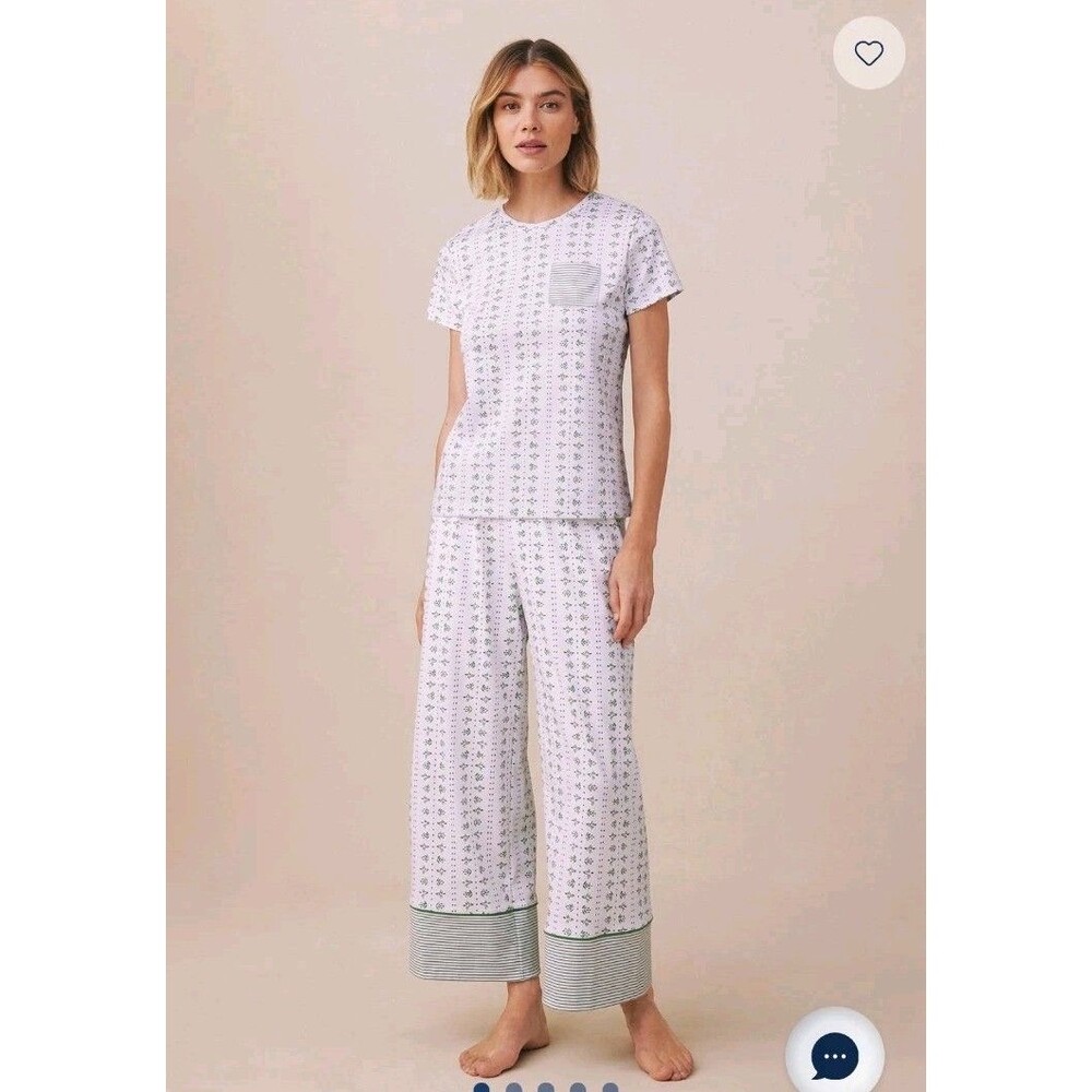 Lake Pima Cotton Crew Neck Wide Leg Pajama Set in Comfrey Garden Arbor Size XL